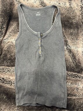 Aerie Dark Charcoal Ribbed Henley Tank Top